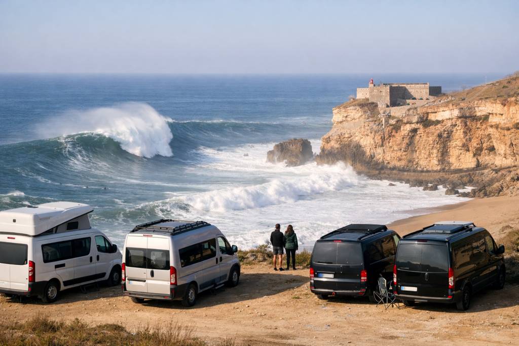 Praia do norte Nazare van parking : où dormir en van près des plus grosses vagues du monde (Portugal)